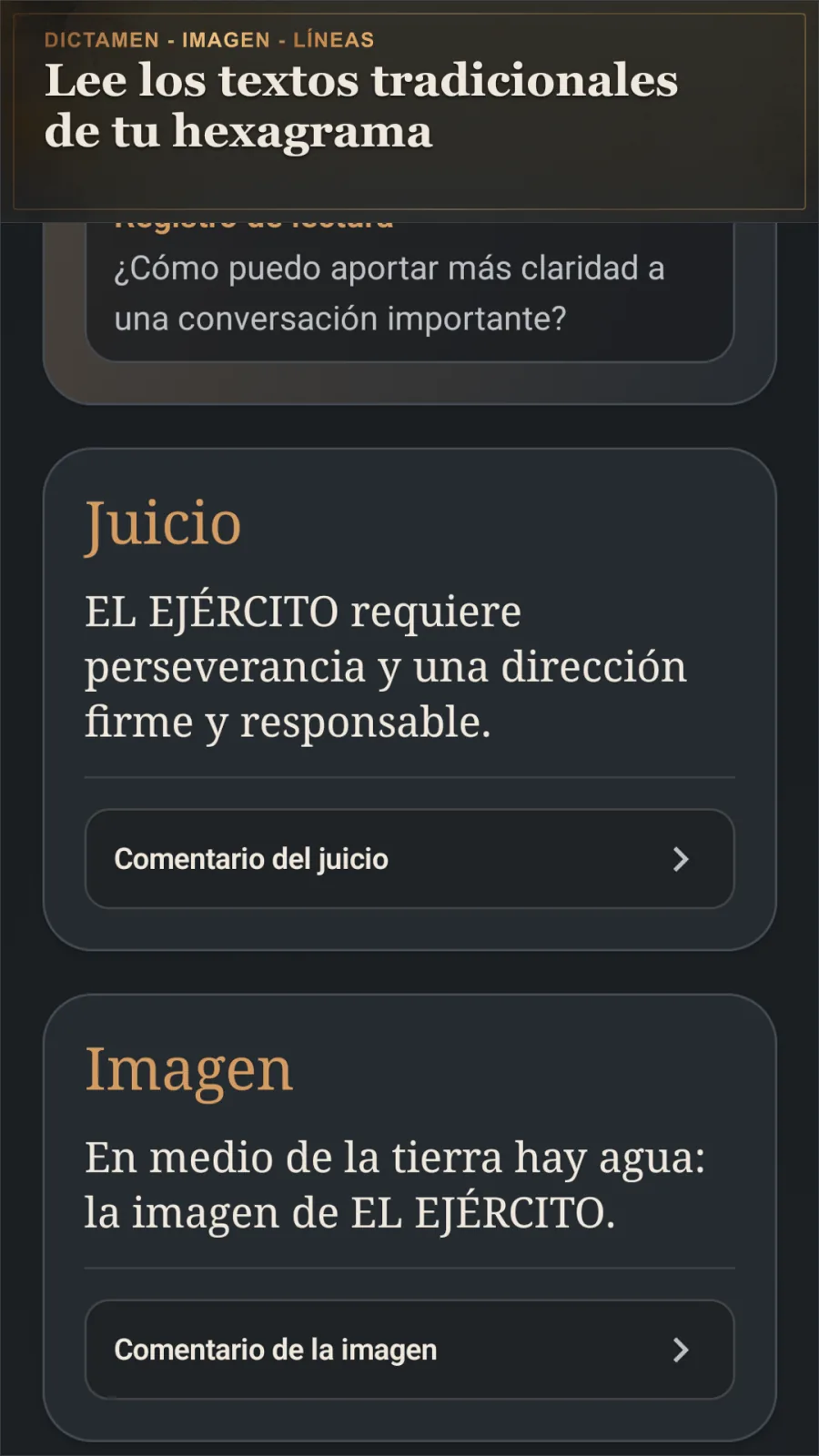 Textos tradicionales del Juicio y la Imagen en I Ching Dialogue